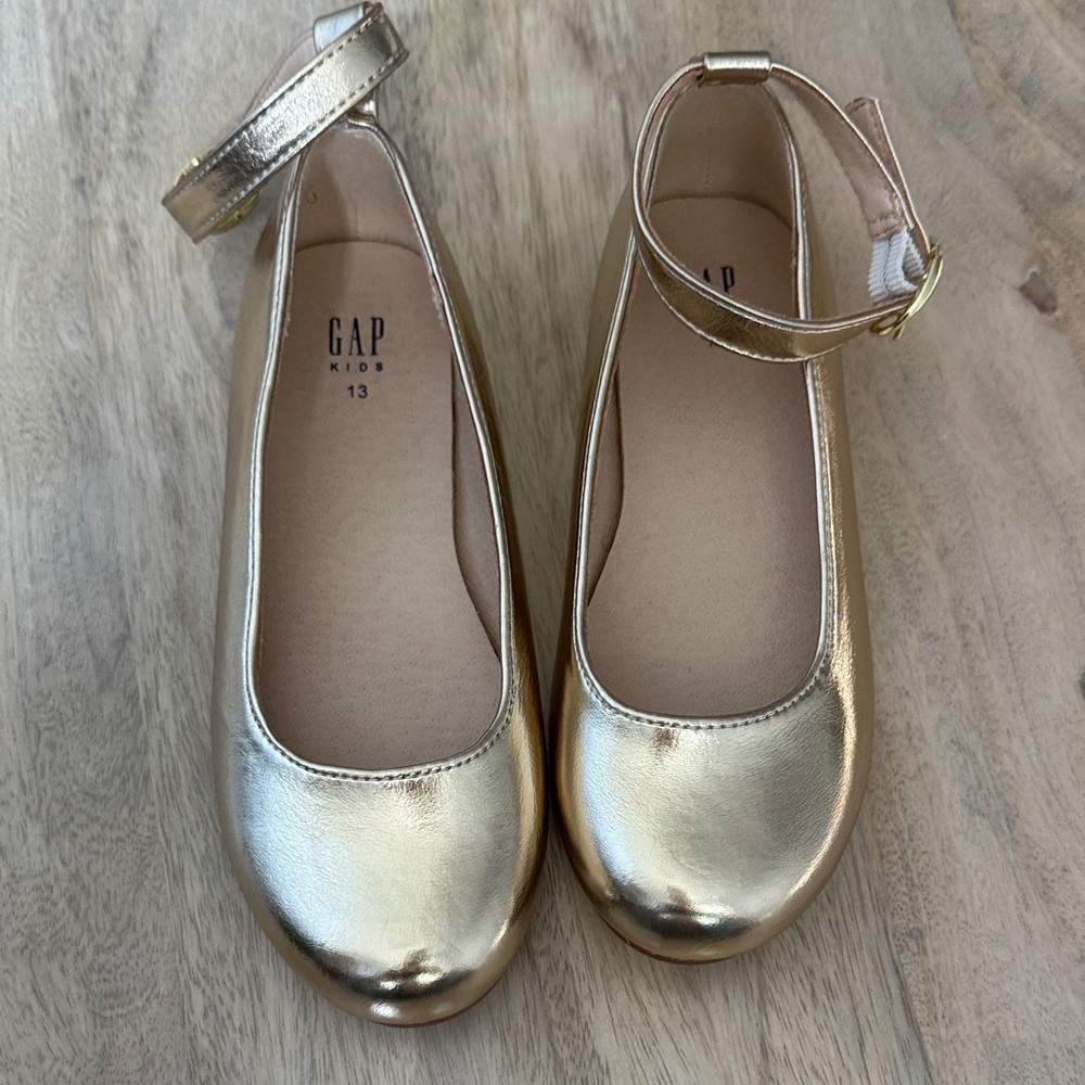 GAP Kids Metallic Gold Ankle-Strap Ballet Flats